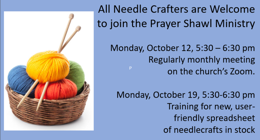 PRAYER SHAWL MEETINGS OCT. 12 AND OCT. 19 ON ZOOM